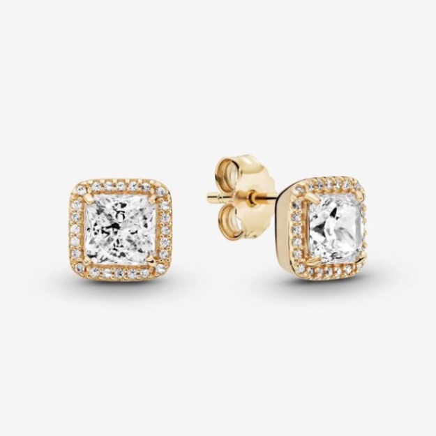 Square Sparkle Halo Stud Earrings Pandora